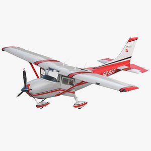Cessna 182 Skylane Rigged Red 3D Model