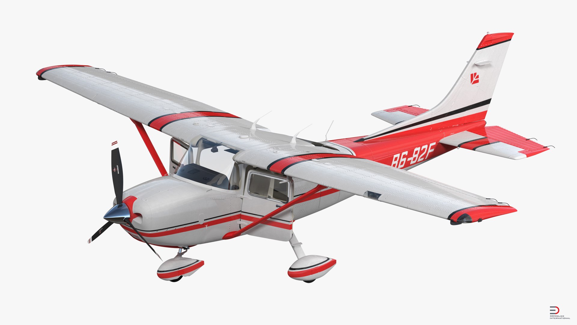 Cessna 182 Skylane Rigged Red 3D Model 3D model preview