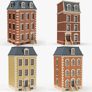 Cartoonish Classic Apartment Building Low Poly 3D Model Bundle