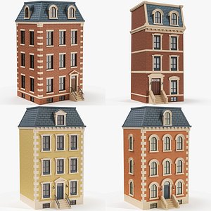 Cartoonish Classic Apartment Building Low Poly 3D Model Bundle