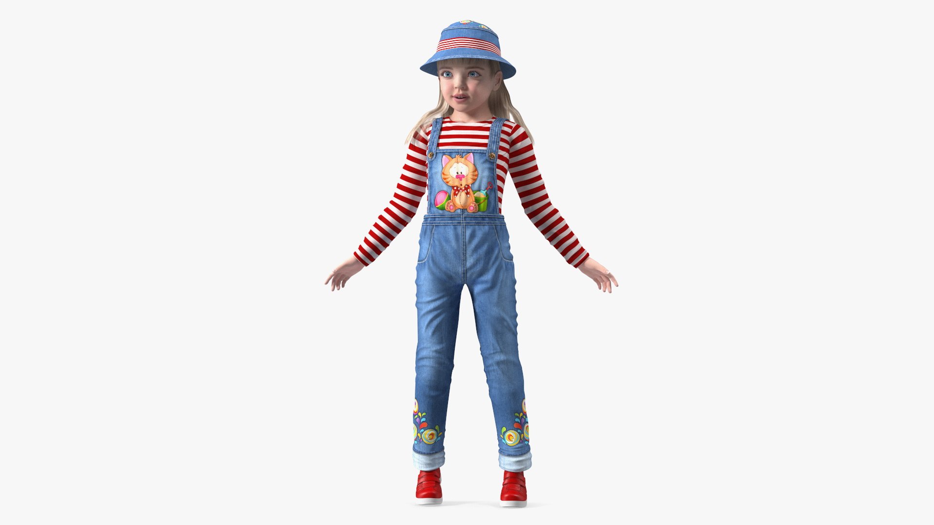 Standing Girl Child Denim Suit 3D model preview
