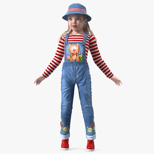 Standing Girl Child Denim Suit 3D model