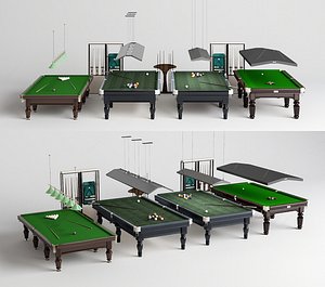 Billiard Table Pool Table Billiard Rack with Cues and Accessories 3D model