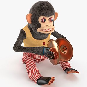 Mechanical Cymbal Monkey Toy vintage Style Fur Rigged for Cinema 4D