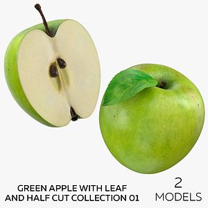 Green Apple With Leaf and Half Cut Collection 01 - 2 models model