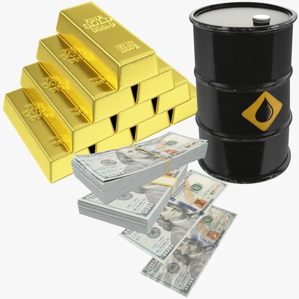 3D model dollars bars oil barrel