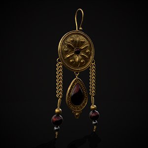 3D Ornate Gold Ruby Chandelier Earring model