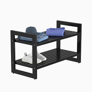 3D Wooden Rack with Clothes and Sneakers