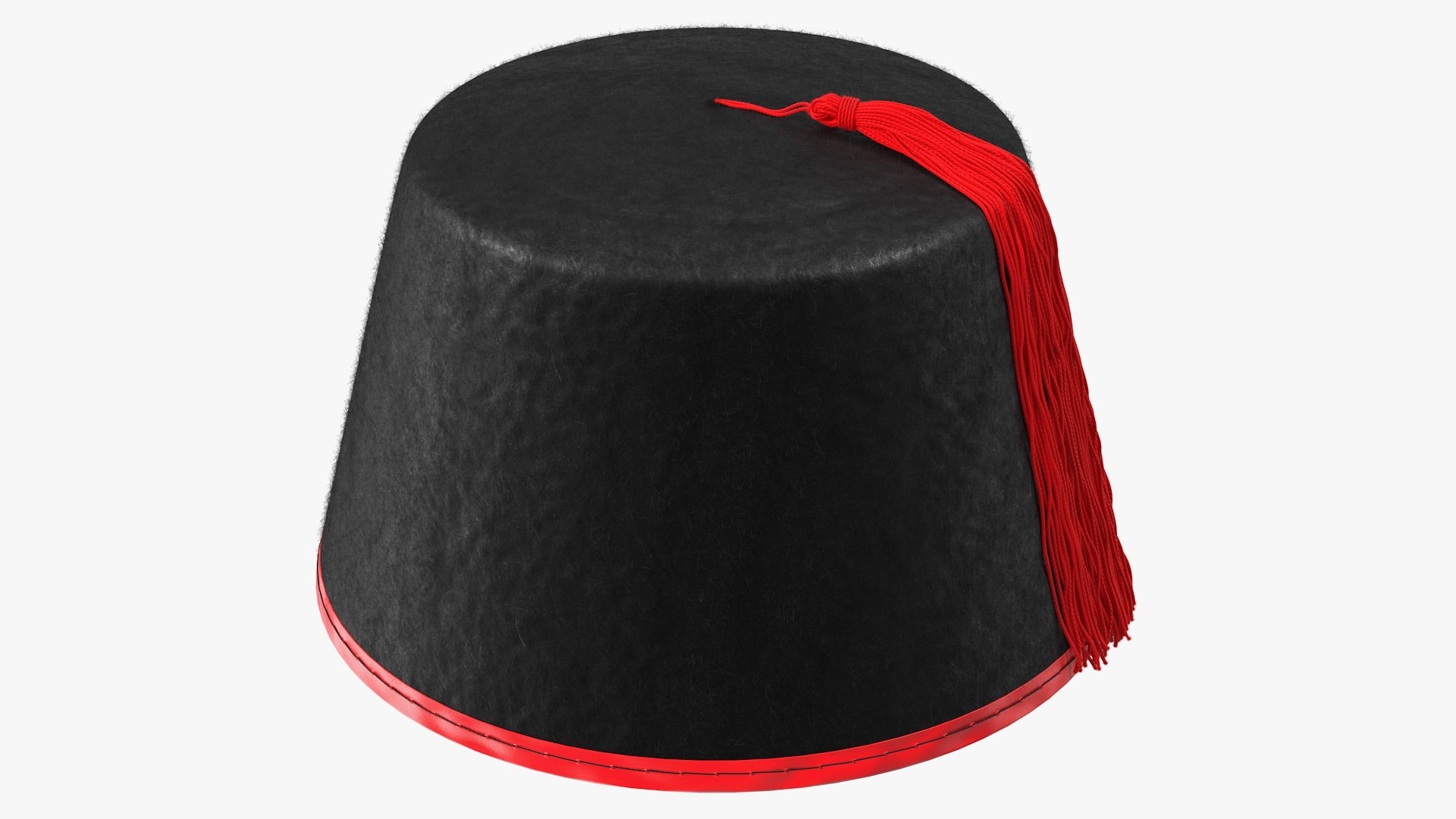 Traditional Arabic Black Fez Hat With Red Tassel Fur 3D model preview