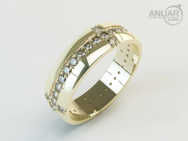 3d model ring gold diamonds