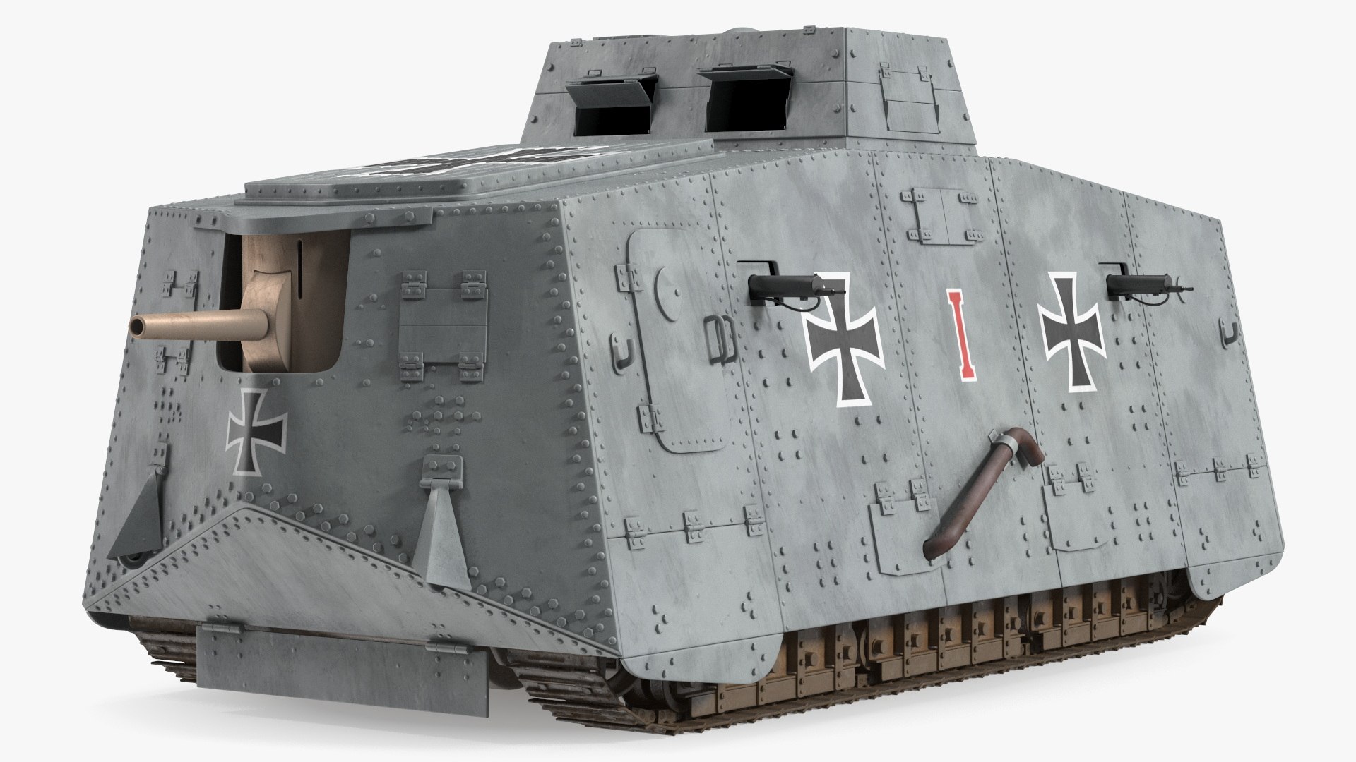 German heavy tank 1917 A7V Sturmpanzerwagen Gray 3D model preview