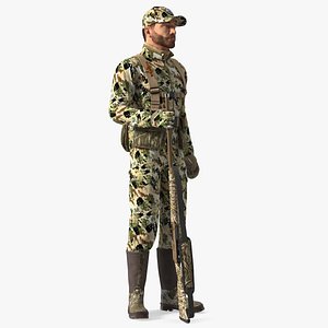 3D Standing Man On Duck Hunt in Forest Camo Fur model
