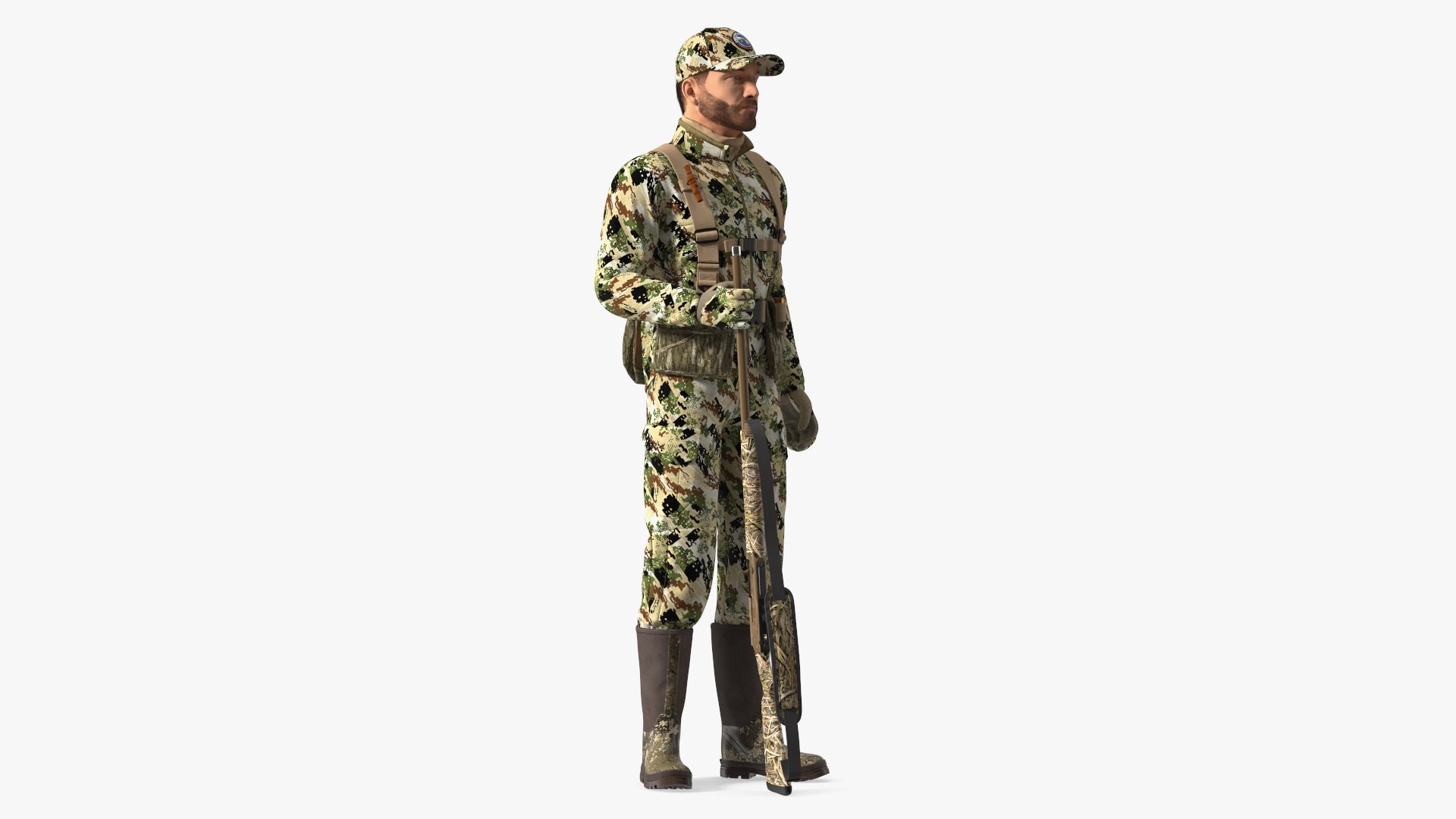 Standing Man On Duck Hunt in Forest Camo Fur 3D model preview