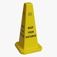 Yellow Closed Top 24 Inch Safety Lamba Floor Cone 6 ft Keep Your Distance Sign