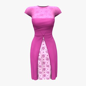 Knee Length Skirt Modest Maroon Dress 3D model