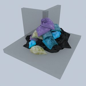 Small Garbage bags pile in street corner 3D model
