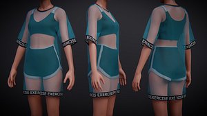 Shorts and Sports Bra Two Piece Workout Outfit With Net Top