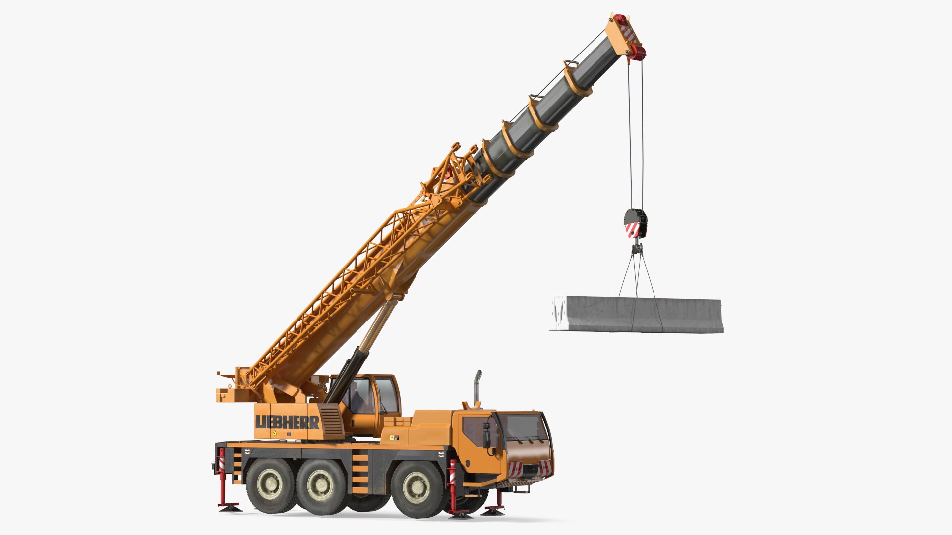 Compact Crane Liebherr with Concrete Barriers Rigged 3D model preview