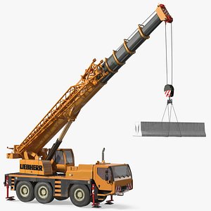 Compact Crane Liebherr with Concrete Barriers Rigged