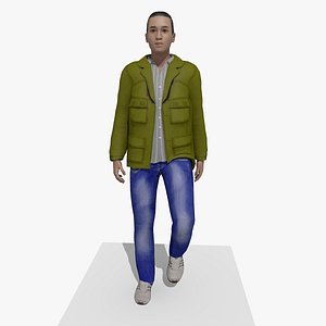3D model casual walking facial expression