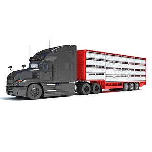 Truck with Cattle Animal Transporter Trailer 3D model