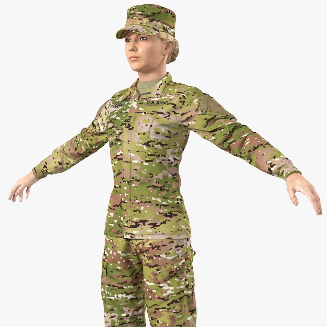 Female US Soldier Camouflage Neutral Pose Fur 3D model preview