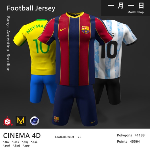 3D model Football Jersey full outfit AC Milan Team VR / AR / low-poly