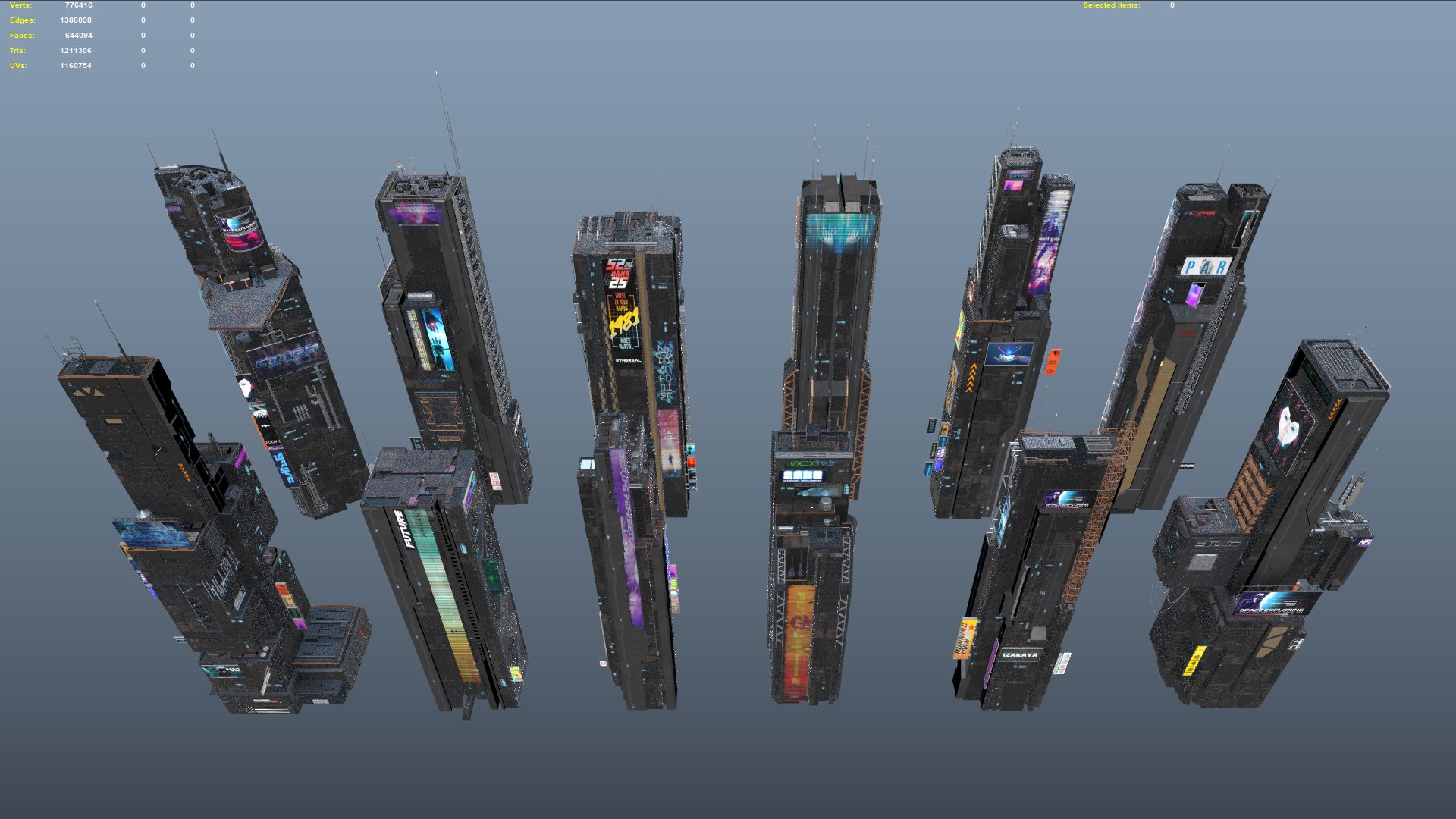 3D Scifi Building Cyberpunk Futuristic Building Kitbash Bundle Model ...
