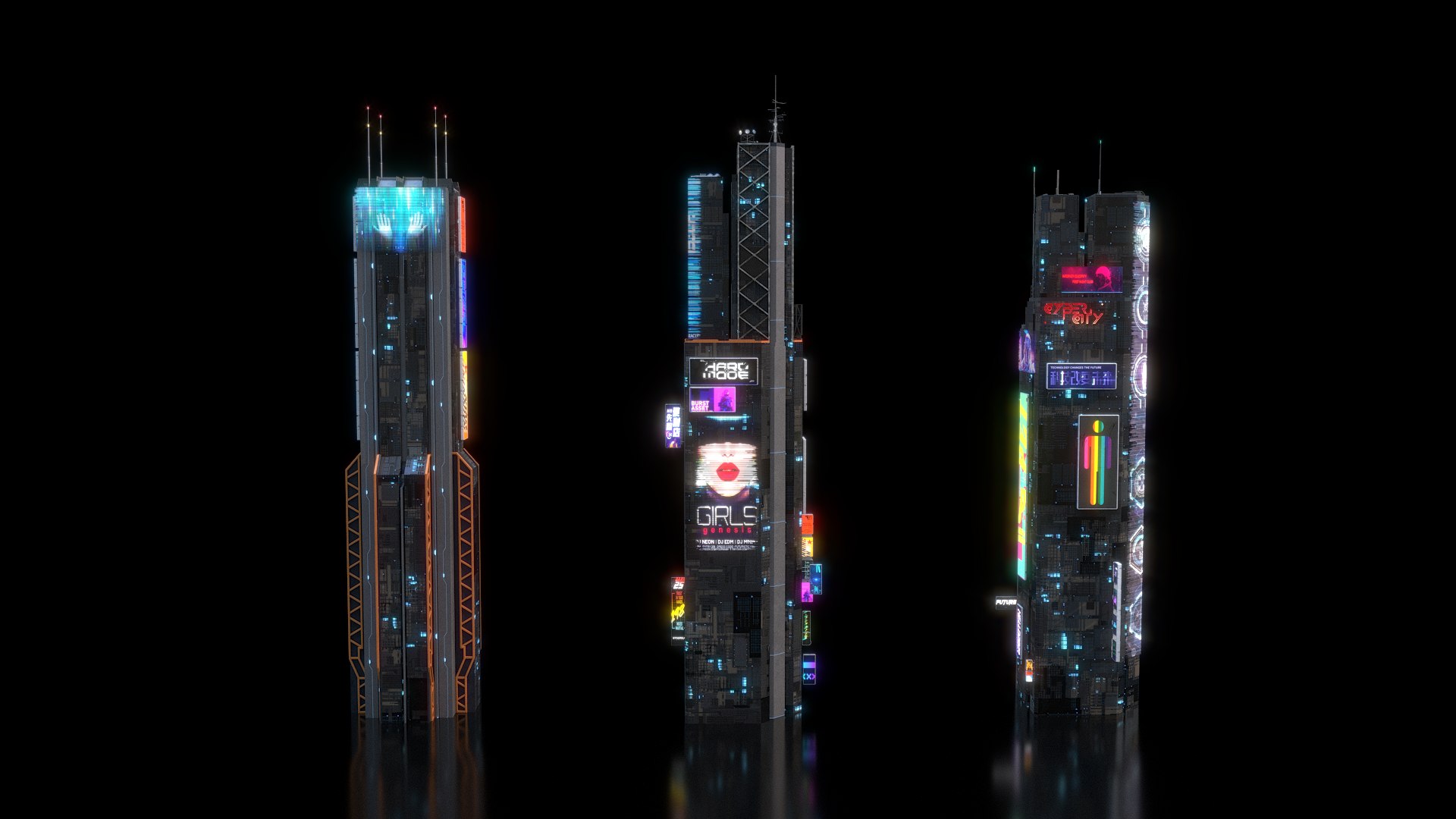 3D Scifi Building Cyberpunk Futuristic Building Kitbash Bundle Model ...