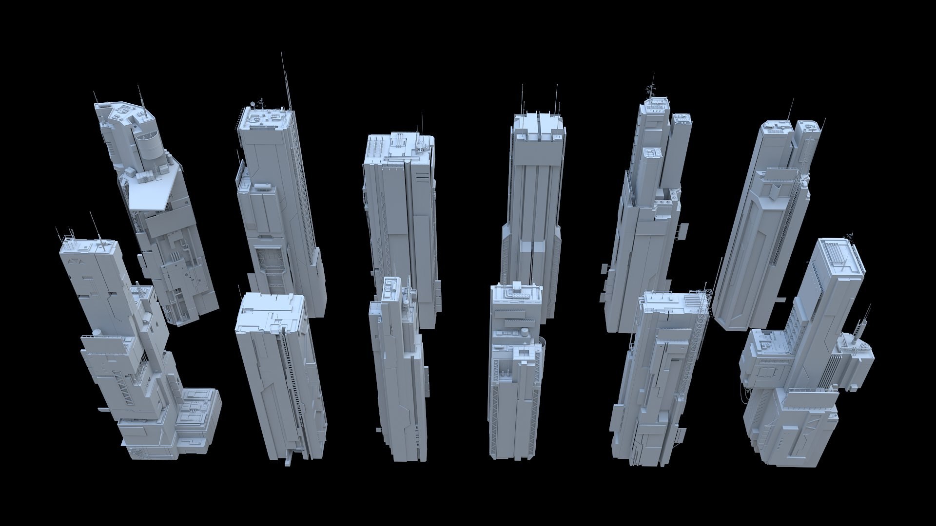 3D Scifi Building Cyberpunk Futuristic Building Kitbash Bundle Model ...