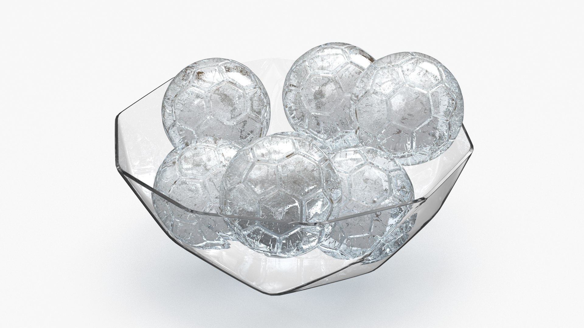 Football Pattern Ice Balls in Glass Bowl 3D model preview