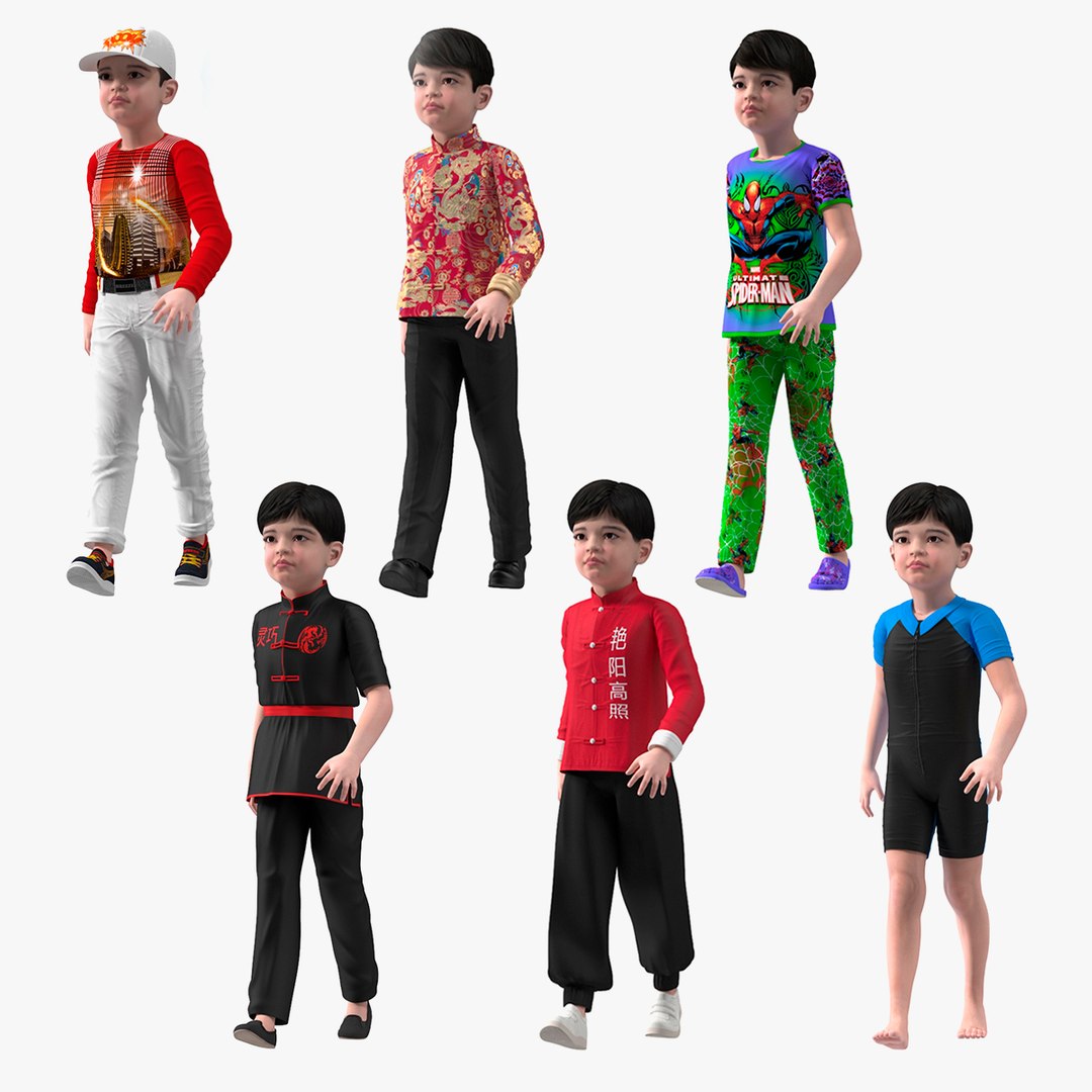Rigged Asian Child Boys Collection 4 3D model preview
