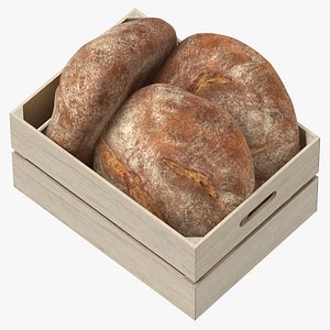 Wooden Crate With Bread Loaf 04 3D model