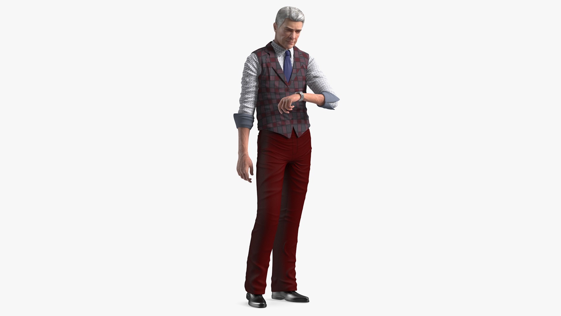 Elderly Man Casual Wear Waiting Pose 3D model preview