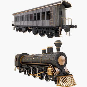 Locomotive Steam Train and Passenger Car