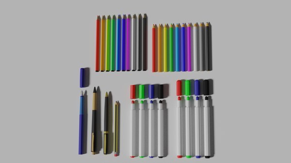 3D model set pens pencils