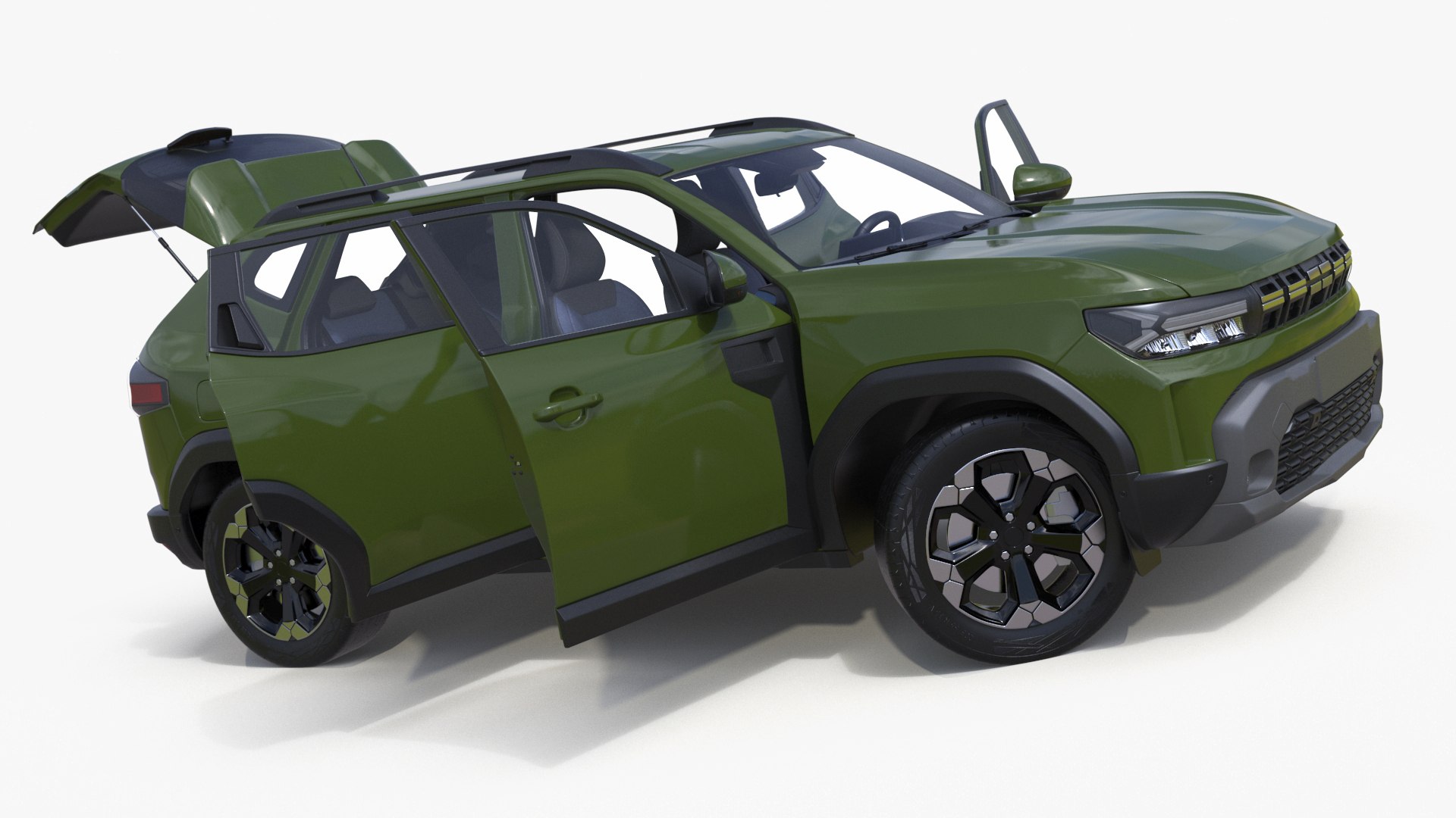 Modern Crossover SUV Green Rigged 3D model preview