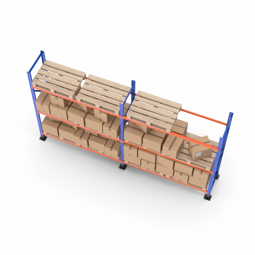 3D Model Pallet Rack And Cardboard Boxes - TurboSquid 2161150
