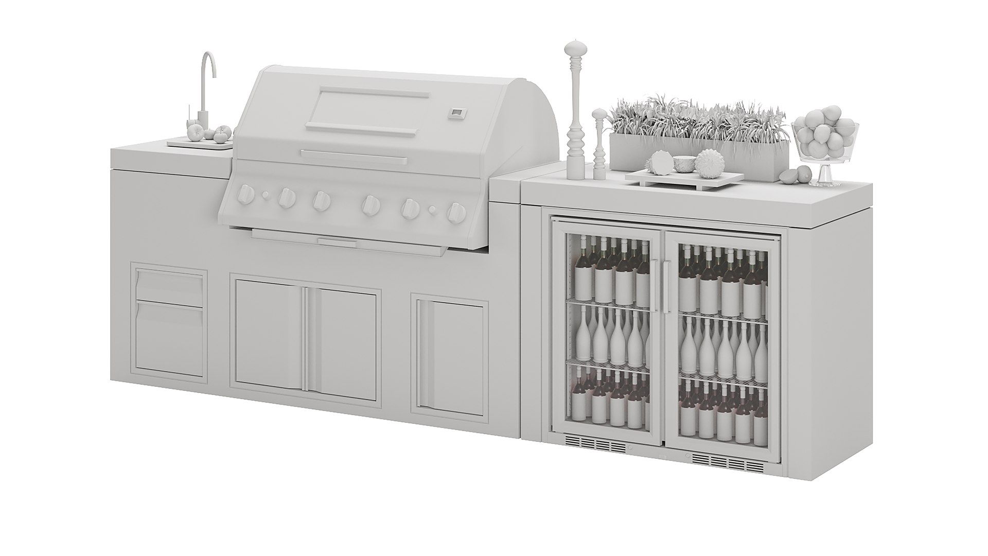 Kettler Neo Outdoor Kitchen 6 Burner Gas BBQ With Beverage Fridge 3D