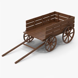 3D Dark Wooden Old Cart