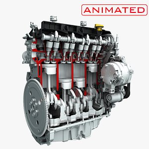 3d engine piston motion animation model