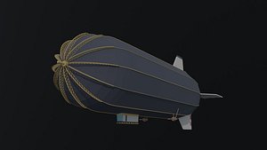 Low-poly Cartoon SteamPunk Dirigible Polygonal Style 3D model