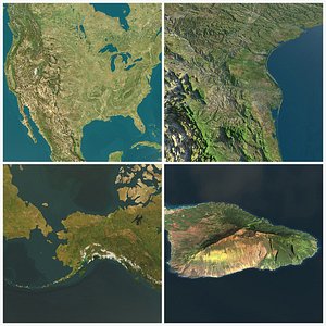 3D USA, Canada, Mexico, Alaska, Hawai satellite detailed relief map