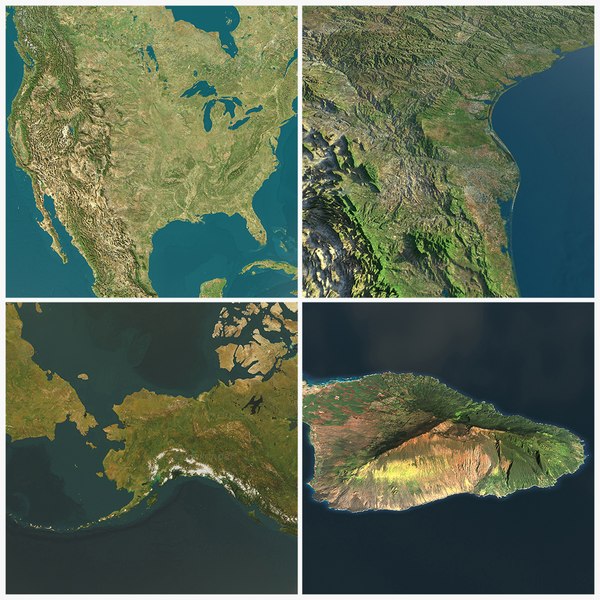 modèle 3D de Carte de relief détaillée par satellite des ÉtatsUnis, du — free download