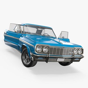 Chevrolet Impala Retro Two-Door Coupe Blue Rigged 3D model