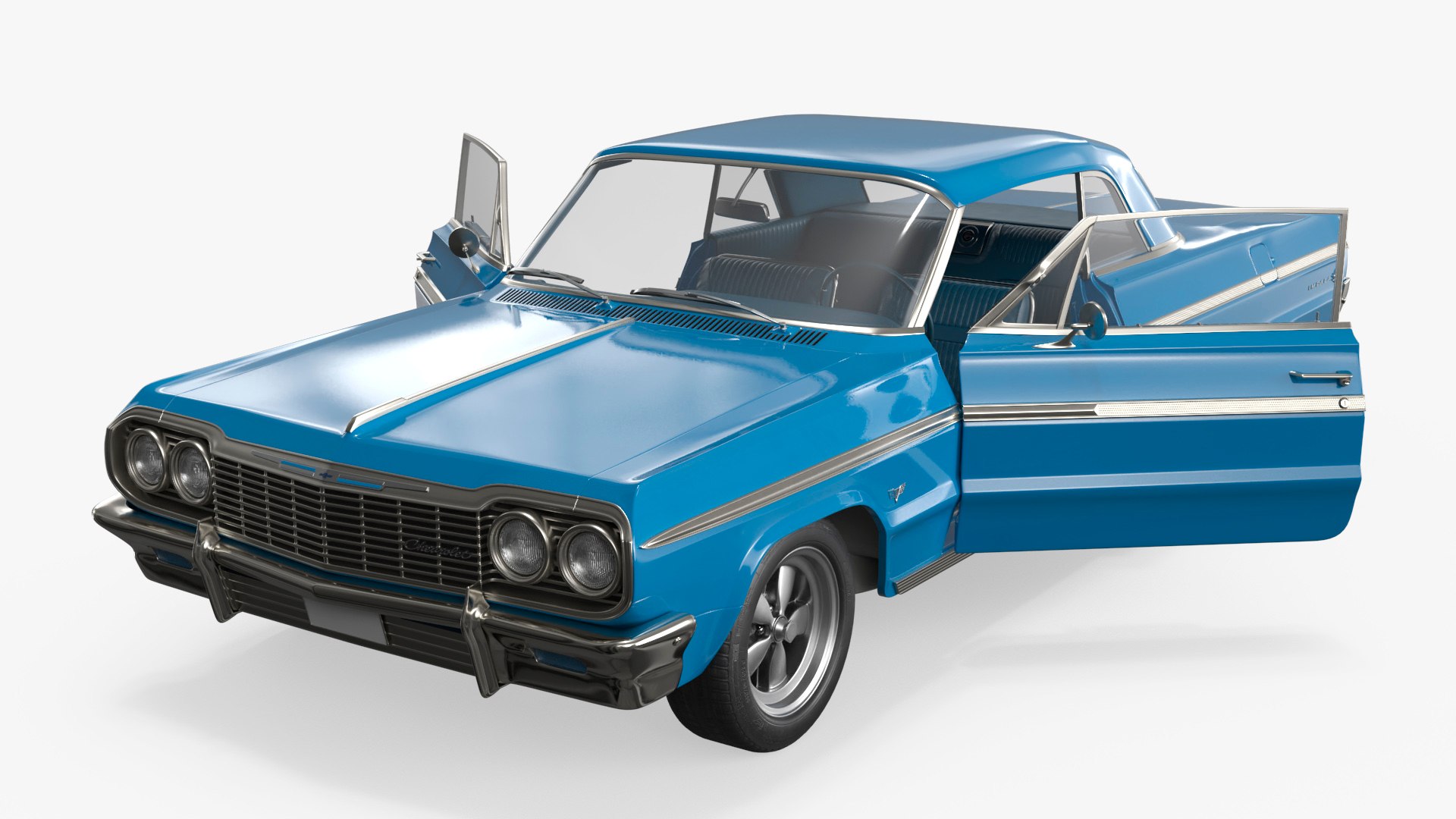 Chevrolet Impala Retro Two-Door Coupe Blue Rigged 3D model preview