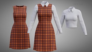 3D model Plaid Student Uniform - Checkered formal dress and shirt outfit