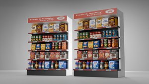 3D Supermarket Shelf Display with Grocery Products