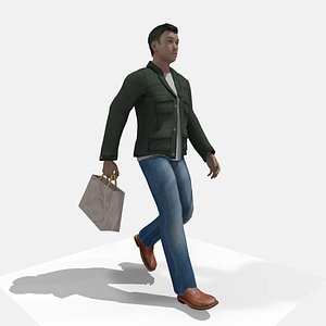 3D ANIMATED EURO MAN WALKING WITH A BAG model