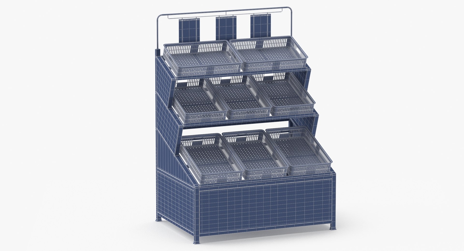 Produce Display Racks Center Unit 03 Black White Gray and Tan 3D ...